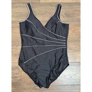 Miraclesuit Horizon One Piece Swimsuit Size 20 Black White Tummy Control
